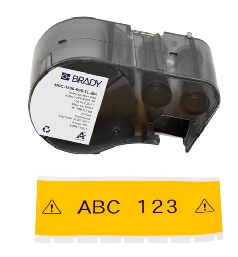 Brady Vinyl-Etikettenband für Etikettendrucker BMP51/BMP53/M511 - Klebeetiketten - Schwarz auf Gelb (38,10 mm (B) x 7,62 m (L)) - M5C-1500-595-YL-BK von Brady