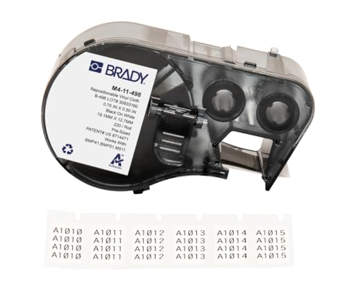 Brady Vinylgewebe-Vorgefertigte Etiketten für Etikettendrucker BMP41/BMP51/BMP53/M511-220 Klebeetiketten - Schwarz auf Weiß (19,05 mm (B) x 12,70 mm (H)) - M4-11-498 von Brady