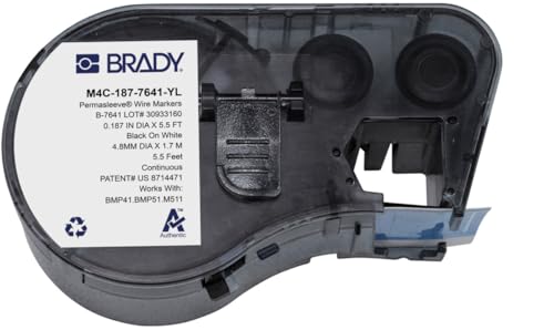 Brady Wärmeschrumpfendes Polyolefin-Etikettenband für Etikettendrucker BMP41/BMP51/BMP53/M511 - Klebeetiketten - Schwarz auf Gelb (8,51 mm (H) x 1,68 m (L)) - M4C-187-7641-YL von Brady