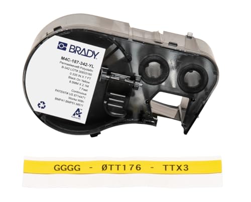 Brady Wärmeschrumpfendes Polyolefin-Etikettenband für Etikettendrucker BMP41/BMP51/BMP53/M511 - Klebeetiketten - Schwarz auf Gelb (8,51 mm (H) x 2,13 m (L)) - M4C-187-342-YL von Brady