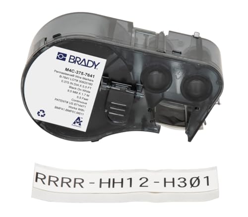 Brady Wärmeschrumpfendes Polyolefin-Etikettenband für Etikettendrucker BMP41/BMP51/BMP53/M511 - Klebeetiketten - Schwarz auf Weiß (16,38 mm (H) x 1,68 m (L)) - M4C-375-7641 von Brady