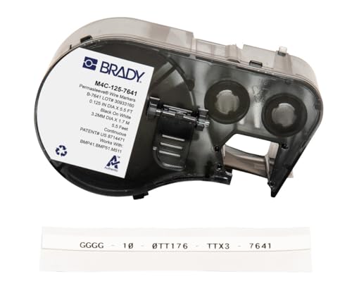 Brady Wärmeschrumpfendes Polyolefin-Etikettenband für Etikettendrucker BMP41/BMP51/BMP53/M511 - Klebeetiketten - Schwarz auf Weiß (5,97 mm (H) x 1,68 m (L)) - M4C-125-7641 von Brady