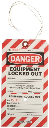 Perforiertes 2-teiliges nicht klebendes Etikettmit der Aufschrift"Danger Equipment Locked Out", 101,60mm x 190,50mm, rot/schwarz, 25er-Pack von Brady