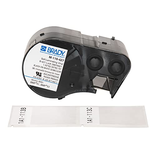 Selbstgeschütztes Vinyletikett für Etikettendrucker, 38,10mm x 63,50mm, Schwarz auf Weiß/Klar, 80 Stück von Brady