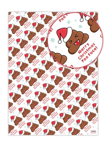 Brainbox Candy - 2 Bögen Weihnachts-Geschenkpapier "Christmas Poo Face" – nicht traditionelle Geschenkpapier für jeden mit frechen Sinn für Humor. von Brainbox Candy