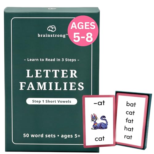 250 Phonics Words – Schritt 1 – kurze Vokale | Lesen lernen Kinder/1. Klasse | Alter 5–7 Jahre | Brainstrong Letter Families Premium, 50 Karteikarten von Brainstrong