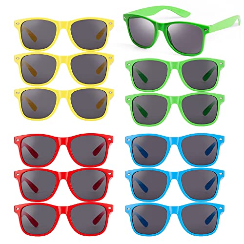 Bramble - 12 Bunte Neon Sonnenbrillen, 80er Retro Partybrillen für Größere Kinder & Erwachsene - Mitgebsel, Gastgeschenke für Kindergeburtstag & Hochzeiten von Bramble