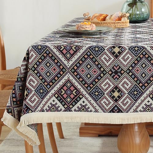 Retro-Bohemian-Tischdecke mit geometrischem Blumenmuster, rechteckige Tischdecke, Tischdekoration für Partys, Tischüberzug von Brand-dashcos