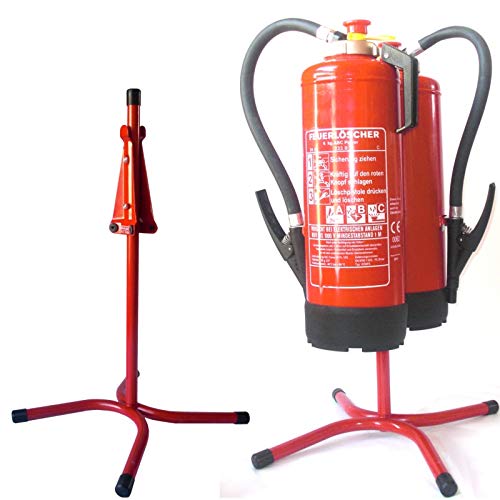 Brandengel® Universalständer gerade Rohrstahl in rot mit X - Fuß und montierten Halter freistehender Ständer geeignet für 2 Feuerlöscher der Größe 6/9/12 kg/L von Brandengel