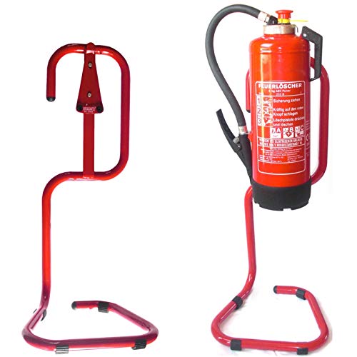 Brandengel® Universalständer rundgebogen Rohrstahl in rot mit montierten Halter für 1 Feuerlöscher der Größe 6/9/12 kg/L von Brandengel