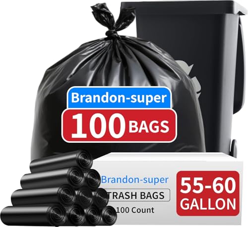 Müllbeutel, 246 l, Schwarz, 100 Beutel mit Kordelzug, verdickt, dehnbar, Haushalt, Küche, Restaurant, Küche, Büro, umweltfreundliche Müllsäcke von Brandon-super