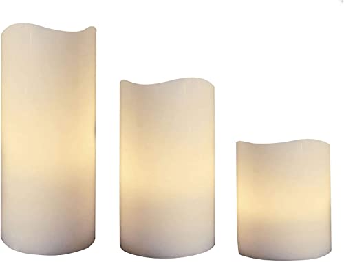 Brandsseller 3er Set LED Kerzen | Licht Warm Weiß | Flackernd | Outdoor | 5 Stunden Timer | Elfenbein | Ø 7,5 cm Höhen 10, 15 und 20 cm von Brandsseller