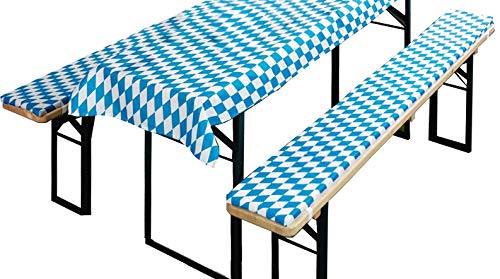 Brandsseller Bierbankauflagen-Set passend für gängige Biertische und Bänke 2 gepolsterte Bankauflagen (Bank 110x25x1,6 cm - Decke 130x70 cm, Bavaria-Blau) von Brandsseller