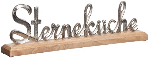 Brandsseller Deko-Schriftzug Sterneküche ca. 40 x 12 x 5 cm auf Mangoholz-Sockel Silber/Braun von Brandsseller