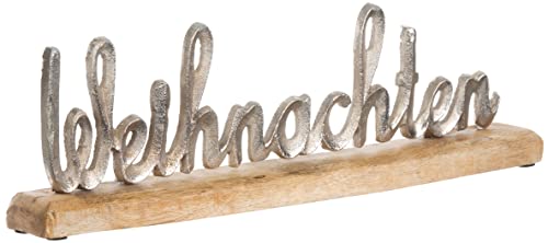 Brandsseller Deko-Schriftzug Weihnachten ca. 40 cm auf Mangoholz-Sockel | Aluminium | Silber/Braun von Brandsseller