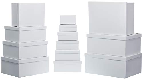Brandsseller Geschenkbox Aufbewahrungsbox Kartenkarton mit Deckel - Stabiler Karton - 13er Set in absteigender Größe - Weiß von Brandsseller