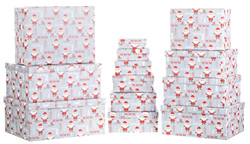 Brandsseller Weihnachts Box Geschenkbox Set Aufbewahrungsbox Kartenkarton mit Deckel - Stabiler Karton - 13er Set in absteigender Größe Weihnachtsmann/HoHoHo von Brandsseller