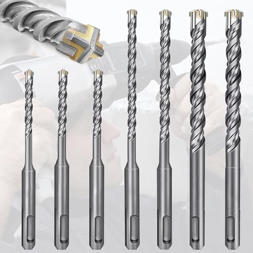 Brateuanoii SDS Plus Bohrer Set, 7 Teiliges Steinbohrer, Betonbohrer Set, Hammerbohrer-Sets, Extrem Schneller 4X-Schneide(Für Weichgestein, Harter Stein, Ø 6-12 Mm, Professional Zubehör Bohrhammer) Brateuanoii SDS Plus Bohrer Set, 7 Teiliges Steinbohrer, Betonbohrer Set, Hammerbohrer-Sets, Extrem Schneller 4X-Schneide(Für Weichgestein, Harter Stein, Ø 6-12 Mm, Professional Zubehör Bohrhammer) von Brateuanoii