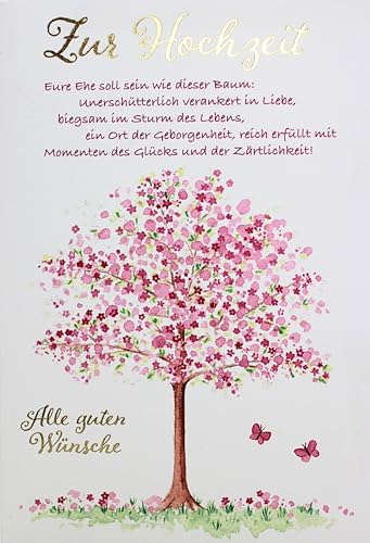 Edle Hochzeitskarte B6 mit Baum der Ehe Motiv und Schmetterlingen inkl. goldfarbenden Umschlag Klappkarte zur Hochzeit mit Spruch alle guten Wünsche Innenseite weiss für Glückwünsche Edle Hochzeitskarte B6 mit Baum der Ehe Motiv und Schmetterlingen inkl. goldfarbenden Umschlag Klappkarte zur Hochzeit mit Spruch alle guten Wünsche Innenseite weiss für Glückwünsche von Braun + Company Papierwaren GmbH