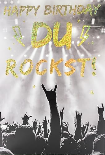 Geburtstagskarte Rock Konzert Happy Birthday Du rockst B6 Klappkarte 11,5 x 17 cm mit Goldschrift inkl Umschlag Rockmusik Party Karte für Männer und Frauen Geburtstagskarte Rock Konzert Happy Birthday Du rockst B6 Klappkarte 11,5 x 17 cm mit Goldschrift inkl Umschlag Rockmusik Party Karte für Männer und Frauen von Braun + Company Papierwaren GmbH