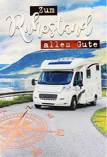 Glückwunschkarte Ruhestand B6 mit Umschlag Karte Ruhestand alles Gute Wohnmobil Motiv Kompass Design Abschied Rente Pension Klappkarte von Braun + Company Papierwaren GmbH