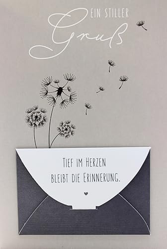 Trauerkarte mit Geldfach – Ein stiller Gruß – Beileidskarte mit Umschlag – Klappkarte mit Pusteblumenmotiv – Kondolenzkarte für stille Anteilnahme – 11,5 x 17 cm – stilvoll & hochwertig von Braun + Company Papierwaren GmbH
