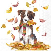 Serviette "Hund im Herbstlaub" von Braun