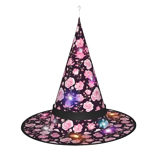 Breaux Halloween-Hexenhut mit Blumenmuster, rosa Druck, Halloween-Spitzhut, Weihnachtsfeierhut von Breaux