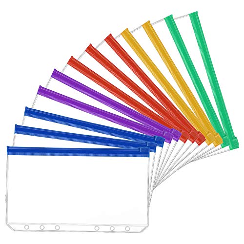 Breeshy 12 Stück, A6, Größe 6 Löcher, Einbandtaschen aus Kunststoff, bunt, Bindung, Reißverschluss, Ordner für 6 Ringe, Notizbuch, lose Blätter von Breeshy