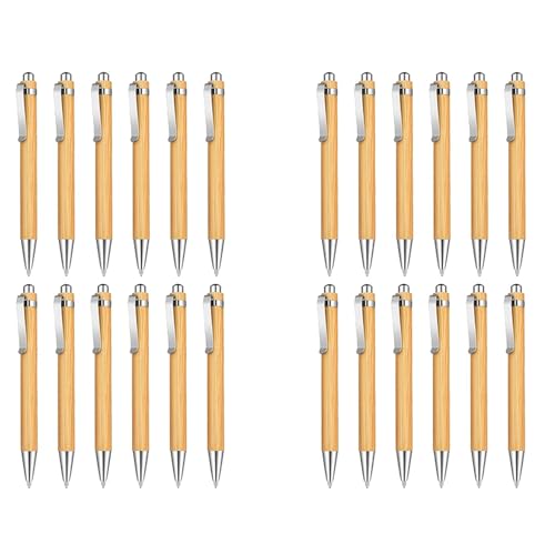 Breeshy 24 StüCk Bambus-Kugelschreiber, Einziehbar, Schwarze Tinte, 1 Mm, Kugelschreiber, BüRoartikel, Stifte, Bambus-Kugelschreiber von Breeshy