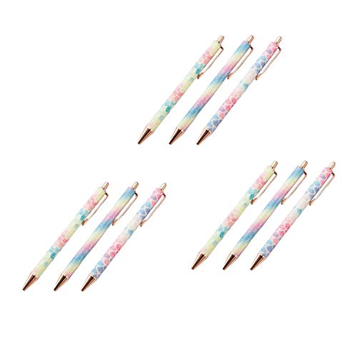 Breeshy Kugelschreiber, einziehbar, aus Metall, schwarze Tinte, 1 mm, mittlere Spitze, Pailletten oder Rosa, 9 Stück von Breeshy
