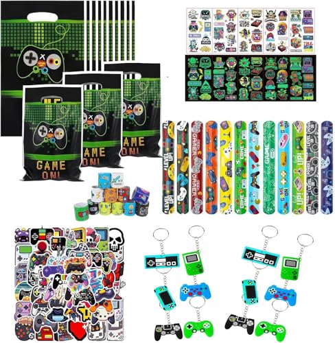 Ein paket 89 videogame-parties war ein geschenk an die kindergeburtstagspartys, das mitgebracht wurde, um die geburtstagskarten der kinder zu feiern und die geschenktaschen auszuleuchten (Video Game) von Breezy