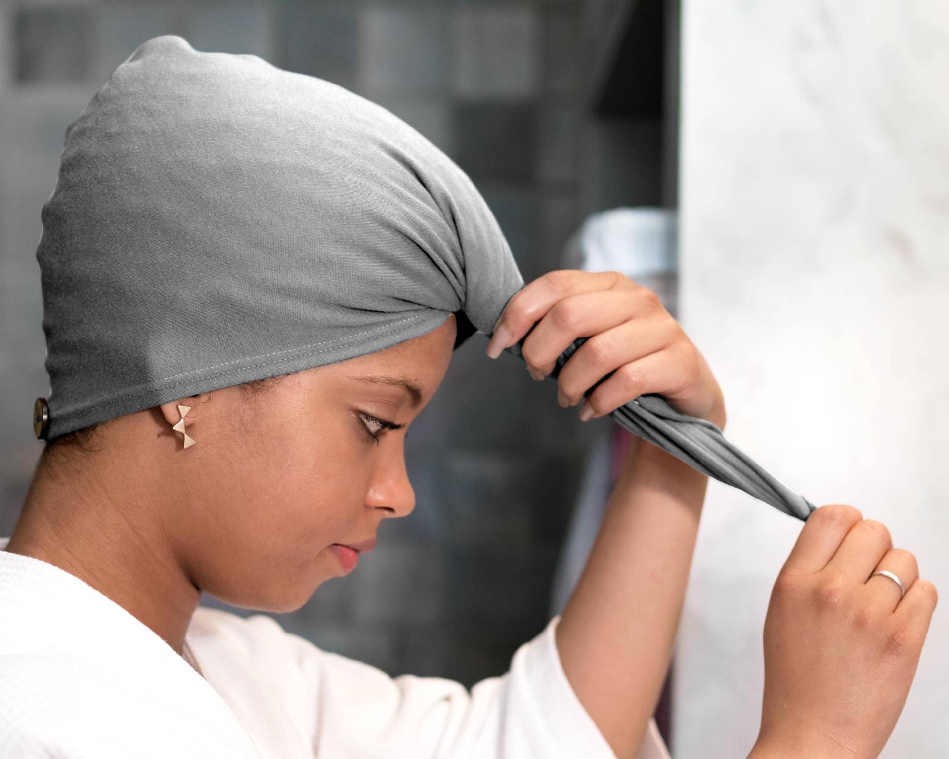 Grau, T-Shirt Haar Handtuch Wrap, Haube, Lockiges Bio Elastisch Grau, T-Shirt Haar Handtuch Wrap, Haube, Lockiges Bio Elastisch von BreezyTee