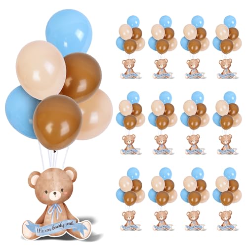 Tischdekoration, Motiv: Bär, Babyparty, Tischdekoration, mit Ballonständer-Set für Bären-Thema, Jungen, Mädchen, Geschlecht, Enthüllung, Geburtstagsparty, Gastgeschenk, Foto-Requisiten (blauer Bär, von Breffima