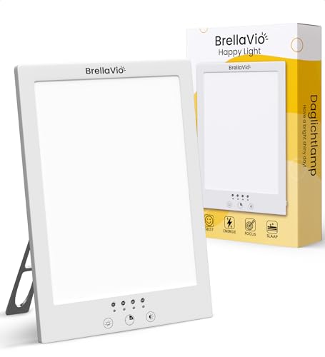 BrellaVio Tageslichtlampe 12.000 Lux - Mit Tasche - UV-freie LED Tageslicht Lampe für Zuhause/Büro - Simuliertes Sonnenlicht (Weiß) von BrellaVio