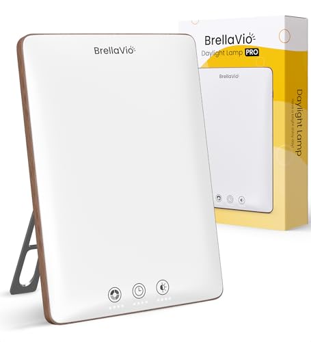 BrellaVio Tageslichtlampe PRO 12.000 Lux - Mit Tasche - UV-freie LED Tageslicht Simulation Lampe - Tageslichtleuchte für Zuhause/Büro/Schreibtisch (Holzfarbe) von BrellaVio