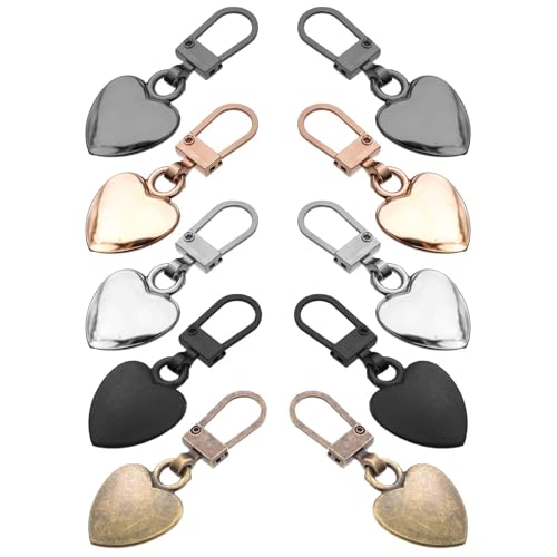 10 Stück Zipper Für Reißverschluss Herzförmiger Reißverschlusszieher Metall reißverschlüsse Reisverschluss zipper ersatz Reißverschluss reparatur set für Jacken, Stiefel, Rucksäcke von Bremorou