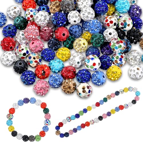 100 Stück 10 mm Strassperlen für Schmuckherstellung, gemischte Farben, glitzernde Disco-Perlen, ausgefallene Kristall-Ton-Perlen, glänzende runde Disco-Perlen für Baseball-Halsketten, Armbänder 100 Stück 10 mm Strassperlen für Schmuckherstellung, gemischte Farben, glitzernde Disco-Perlen, ausgefallene Kristall-Ton-Perlen, glänzende runde Disco-Perlen für Baseball-Halsketten, Armbänder von Bremorou