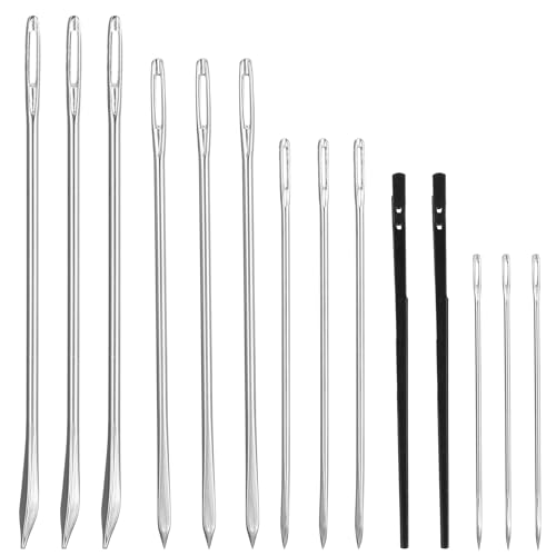 14 Stück Ledernadeln Nähnadeln Set Hand Leathercraft Nadeln Rund Sattlernadel Sticknadeln Scharfe Ledernadel Leder Nähen Nadel Sattlergarn Nadeleinfädler Handstichwerkzeuge für Webarbeit Sticken Nähen von Bremorou