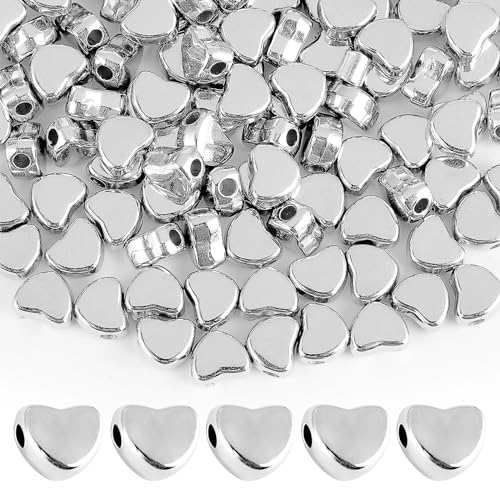 200 Stück Herz Perlen Für Armbänder, Silber Herz Perlen Herzperlen Metallperlen Zwischenperlen Für Armbänder Kleine Loch Spacer Perlen Für Halskette Ohrring Schmuck Machen Diy Handmade Craft von Bremorou