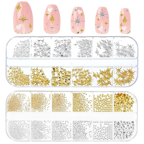 2200 Stück Gold Silber Stern Nail Charms Nägel Nailart Perlen Goldene Nagelanhänger Nagel 3d Metall Star Nagelkunst Dekorations Aus Legierung Zubehör für Nagelschmuck Schöne Sternnagelanhänger 2200 Stück Gold Silber Stern Nail Charms Nägel Nailart Perlen Goldene Nagelanhänger Nagel 3d Metall Star Nagelkunst Dekorations Aus Legierung Zubehör für Nagelschmuck Schöne Sternnagelanhänger von Bremorou