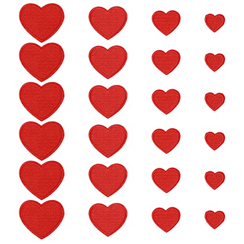24 Stück Rote Herz-Aufnäher Bestickt, Bügelbilder Herz Zum Aufbügeln/Aufnähen Herz Bestickte Patches Herzförmige Aufnäher Aufbügelflicken Applikation Für Jacken Hüte Rucksäcke Jeans von Bremorou