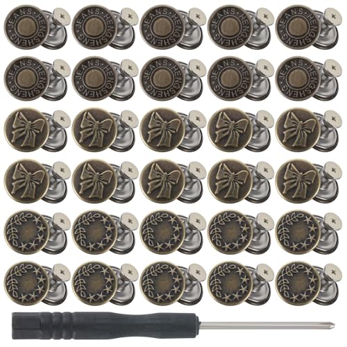 30 Stück Ersatz Knöpfe Alluring Jeansknöpfe Ohne Nähen Verstellbare Mit Schraubendreher Hosenknöpfe Nähfreiknopf Ersatzknopf Bronze Stecken für Jeansknopf Zur Reparatur Von Jeans von Bremorou