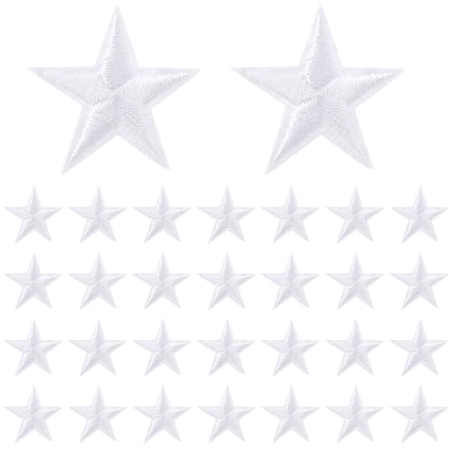 30 Stück Stern-Aufnäher zum Aufbügeln, bestickte Aufnäher, Applikationen, Verzierungen für Kleidung, Jacken, Rucksäcke, Hüte, Reparaturen, Dekorationen, Applikationen, Accessoires, Damen, 3,8 cm, Weiß von Bremorou