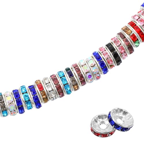 300 Stück Glasperlen Metall Rondelle Perlen Zwischenperlen Strass Spacer Metallperlen Strassperlen zum Auffädeln für Charms Schmuck Armbänder Ohrringe Halskette Schmuckherstellung von Bremorou