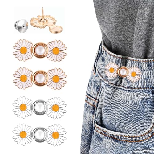4 Stück Blumen-Jeans, Knopf, Hosen-Taillenstrumpf, Gänseblümchen, sofortige Hose, Knopfstraffer, abnehmbare Jeansknöpfe für lose Jeans, kein Nähen und kein Werkzeug, verstellbarer Taillenstraffer für 4 Stück Blumen-Jeans, Knopf, Hosen-Taillenstrumpf, Gänseblümchen, sofortige Hose, Knopfstraffer, abnehmbare Jeansknöpfe für lose Jeans, kein Nähen und kein Werkzeug, verstellbarer Taillenstraffer für von Bremorou