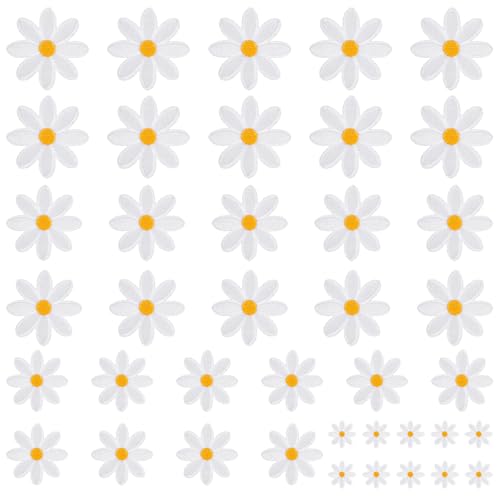 40 Stück Patches Zum Aufbügeln Flicken Blumen Aufnäher Bügelflicken Gänseblümchen Aufbügel Bestickte Weiß Bügelbilder Aufbügelbilder Applikation Bügelaufkleber Kleidung für Rucksäcke Hüte Kostüm von Bremorou