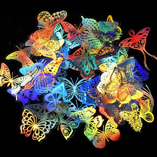 50 Stück Holografische Schmetterling Aufkleber Schmetterling Sticker Set Kinder Glitzer Schmetterlings Aufkleber Wasserfester Klebstoff Holografische Aufkleber Für Sammelalbum Tagesplaner Handyhülle von Bremorou