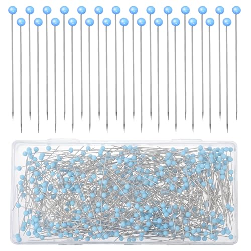 500 Stück stecknadeln mit Kopf, stecknadeln nähen, abstecknadeln, glaskopfnadeln, Sewing pins für Basteln Nähen Säumen Craft Jewelry Komponenten Dekoration Edelstahl Lange 4.5 × 0.4 cm Blau von Bremorou