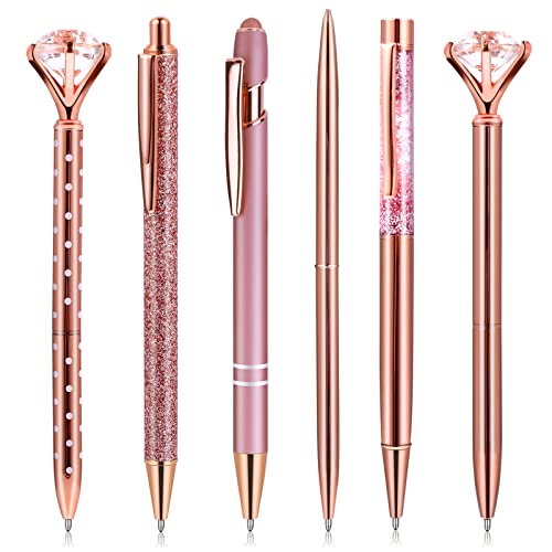 6 Stück Kugelschreiber Rosegold Set Für Frauen Pinke Rosegold Glitzer Schön Aus Metall Bürobedarf Zum Schreiben Für Büro Zuhause (Rosa) von Bremorou